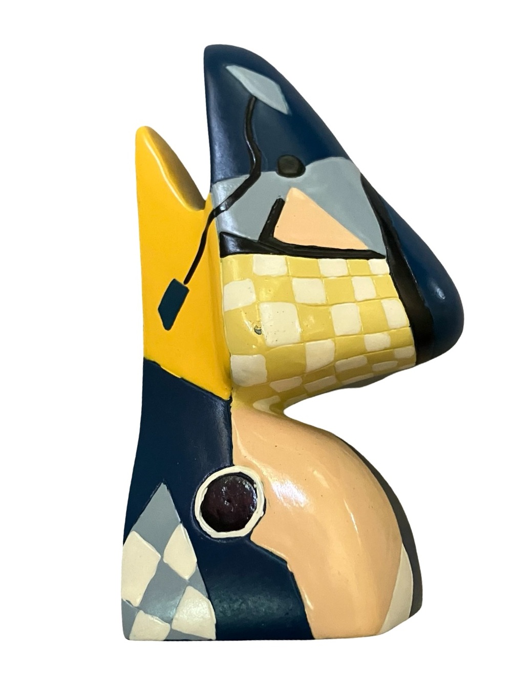 Abstract Ceramic Accent Sculpture in Navy, Yellow & Peach